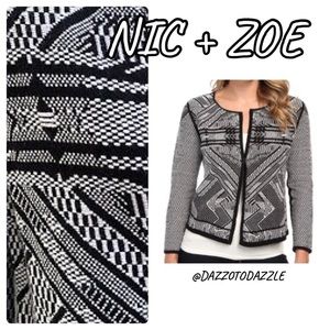 NIC + ZOE Lithograph Black White Open Front Sweater Jacket | Medium‌‌‌‌‌‌‌‌‌‌‍‍‍